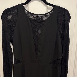 Express Elegant Black Lace Long Sleeve Flowered r Length Dress
